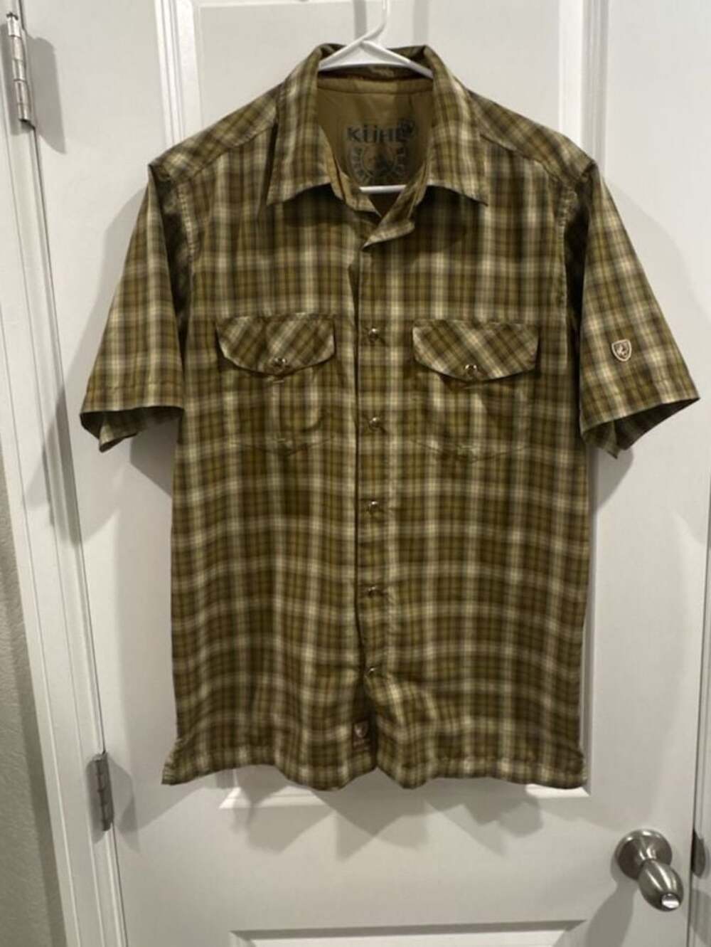 KUHL Mountain Grown Green Plaid Short Pearl Snap Shirt Size Small